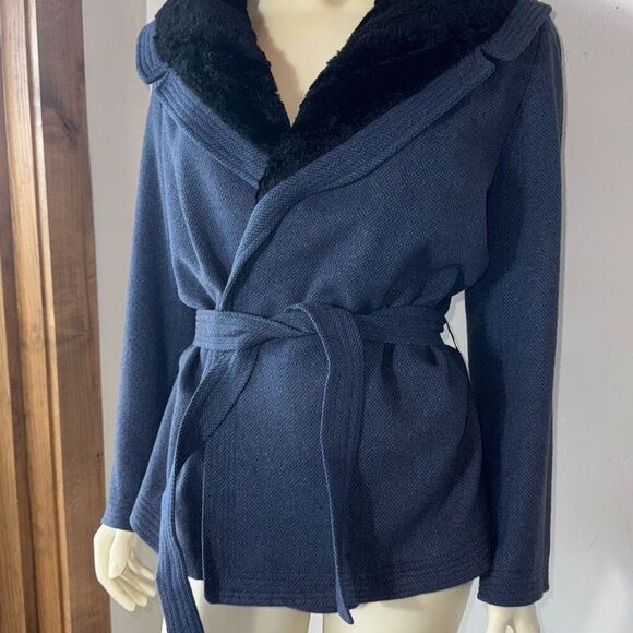 Vintage 1930’s 1940’s Blue Wool Double Breasted Belted Jacket Large Collar Size - Picture 3 of 15